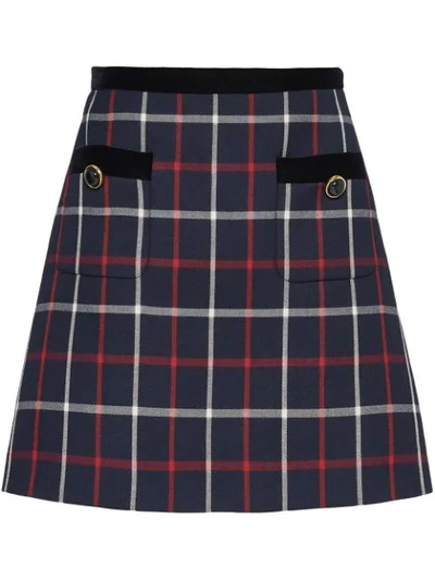 Shop Miu Miu Checked A-line Skirt In Blue