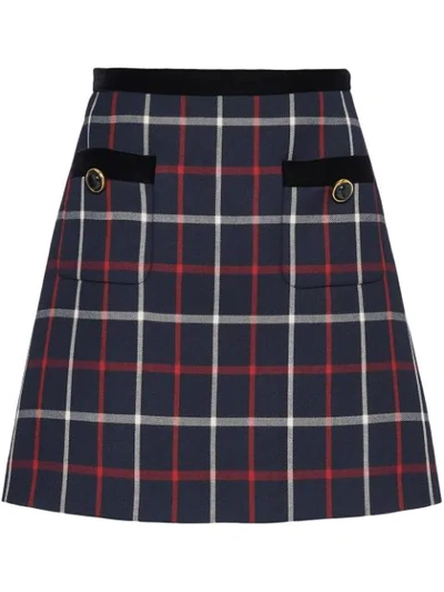 MIU MIU CHECKED A-LINE SKIRT - 蓝色