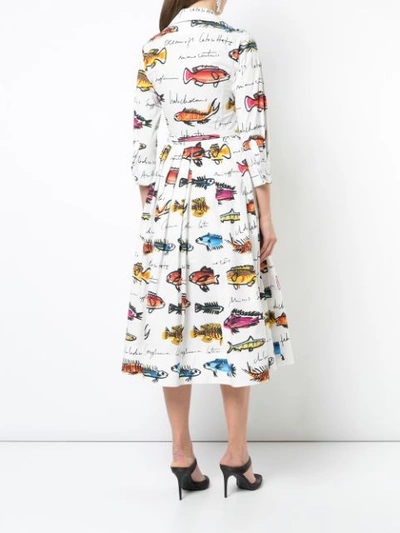 Shop Oscar De La Renta Fish-print Midi Shirt Dress - White
