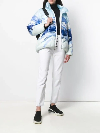 Shop Pinko Mountain-print Shell Puffer Jacket In Blue