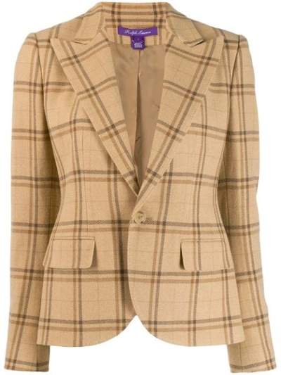 Shop Ralph Lauren Slim-fit Plaid Blazer In Brown