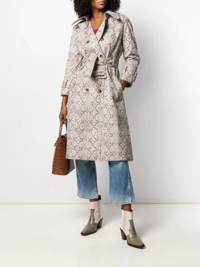 Shop Alexa Chung Snakeskin Print Trench Coat In Brown