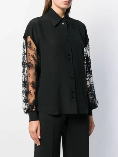 Shop Givenchy Floral Lace Sleeves Button-up Shirt In Black