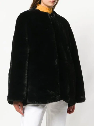 Shop Lanvin Faux Fur Open Front Coat - Black