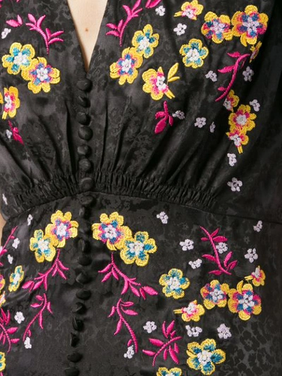 Shop Saloni Floral Embroidered Dress In Black
