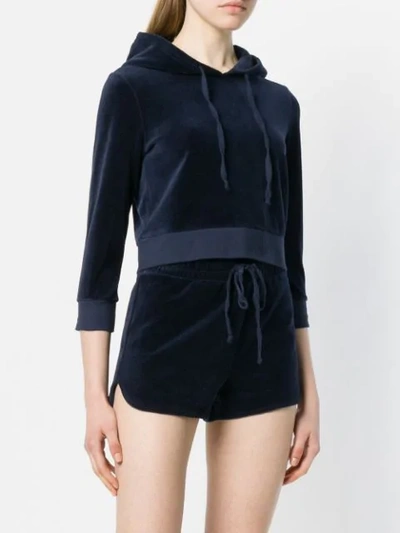 Shop Juicy Couture Cropped Velvet Hoodie In Blue