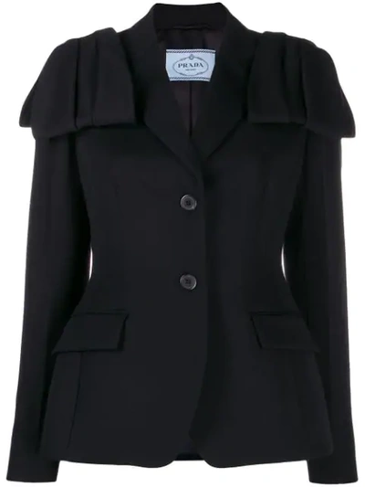 Shop Prada Flap Detail Blazer Jacket In F00002 Nero