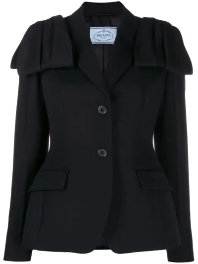 Prada Flap Detail Blazer Jacket In F00002 Nero