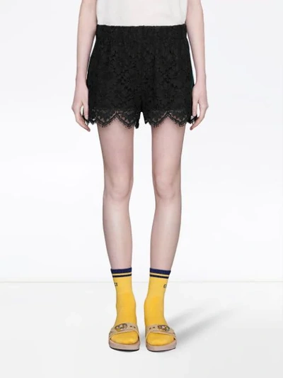 Shop Gucci Flower Lace Shorts In 1043 Nero