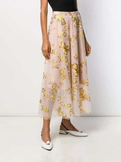 Shop Delpozo Embroidered Full Skirt In Pink