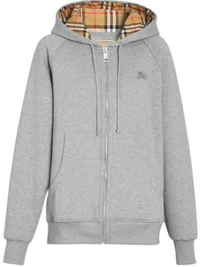Shop Burberry Vintage Check Detail Jersey Hooded Top In Grey