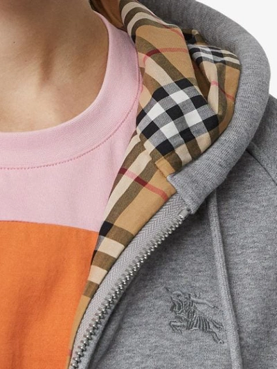 Shop Burberry Vintage Check Detail Jersey Hooded Top In Grey