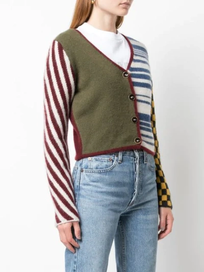 Shop The Elder Statesman Cropped Colour Block Cardigan In Maroon/olive/yellow/charcoal/white/new Blue