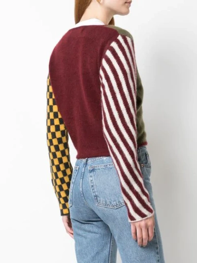 Shop The Elder Statesman Cropped Colour Block Cardigan In Maroon/olive/yellow/charcoal/white/new Blue