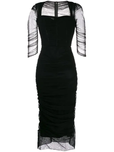 Shop Dolce & Gabbana Ruched Tulle Dress In Black
