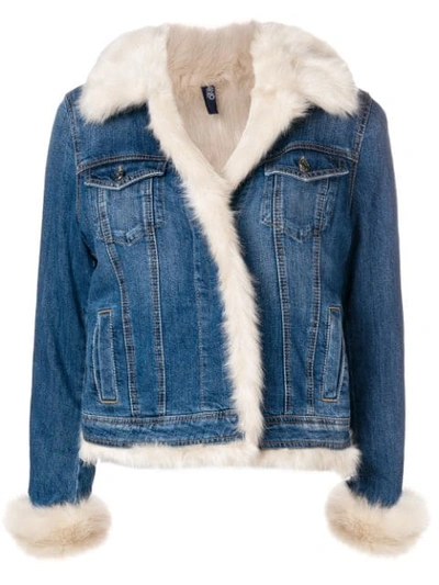 Shop Liu •jo Shearling Denim Jacket In Blue