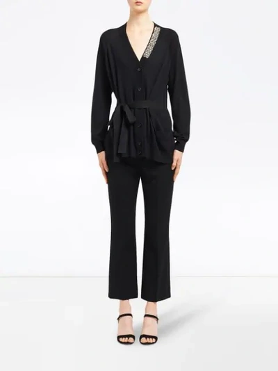 Shop Prada Crystal-embellished Cardigan In Black