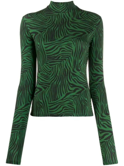 Shop Andamane Zebra Print Turtleneck Top In Green