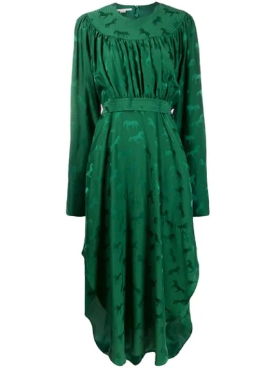 Shop Stella Mccartney Horses Jacquard Midi Dress In Green