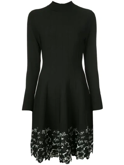 Shop Lela Rose Lace-trim Sweater Dress In Black