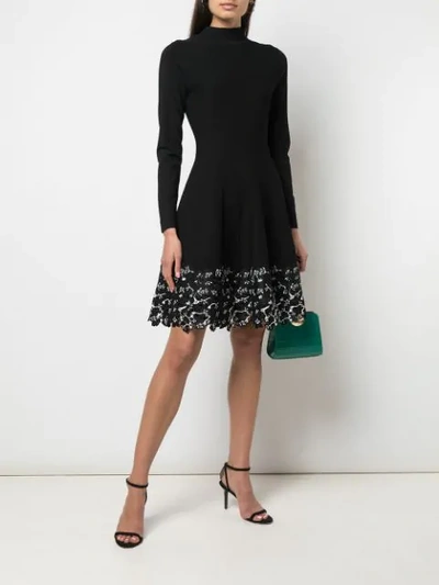 Shop Lela Rose Lace-trim Sweater Dress In Black