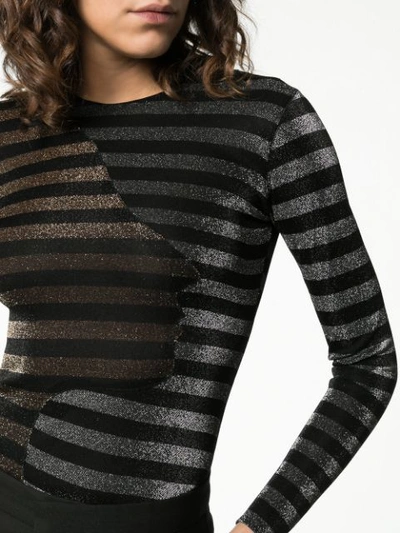 Shop Alexia Hentsch Glitter Stripe Long Sleeve Bodysuit In Black