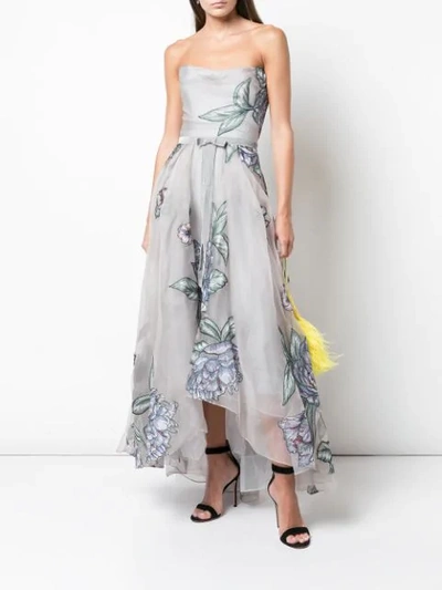 Shop Marchesa Notte Draped Corset Embroidered Silk Organza Gown In Silver
