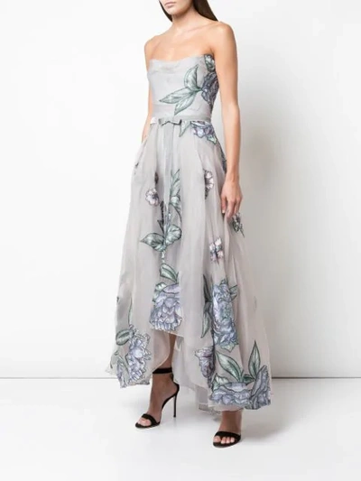 Shop Marchesa Notte Draped Corset Embroidered Silk Organza Gown In Silver