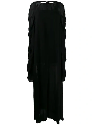 Shop Vera Wang Ruched Sleeve Maxi Dress In Black