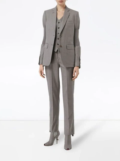 Shop Burberry Panelled-sleeve Wool Tailored Jacket In Grey