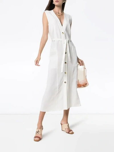 Shop Le Kasha Luxor Button-down Linen Dress In White
