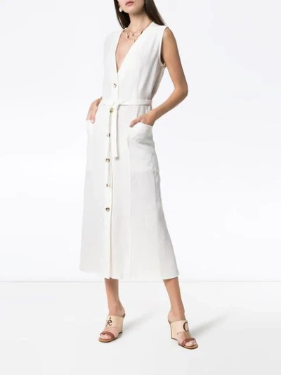 Shop Le Kasha Luxor Button-down Linen Dress In White