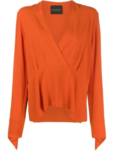 Shop Erika Cavallini Satin Drop Dart Blouse In Orange