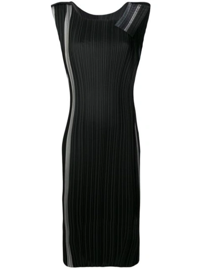 Shop Issey Miyake Striped Midi Dress In Black