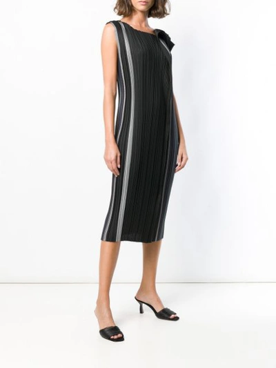 Shop Issey Miyake Striped Midi Dress In Black