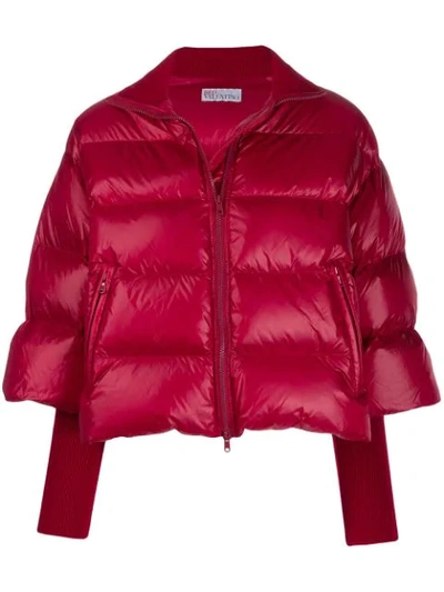 Shop Red Valentino Cropped Sleeve Puffer Jacket In Black