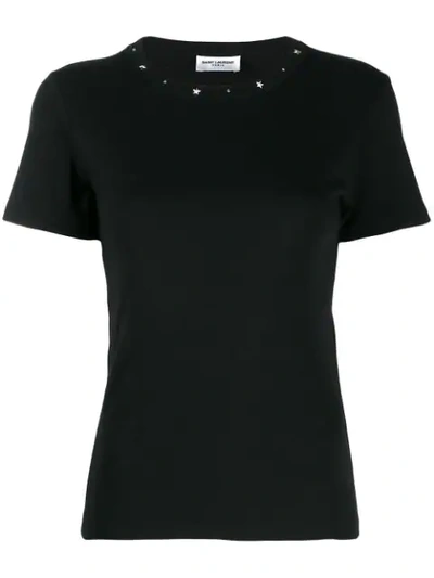Shop Saint Laurent Stud-embellished Collar T-shirt In Black