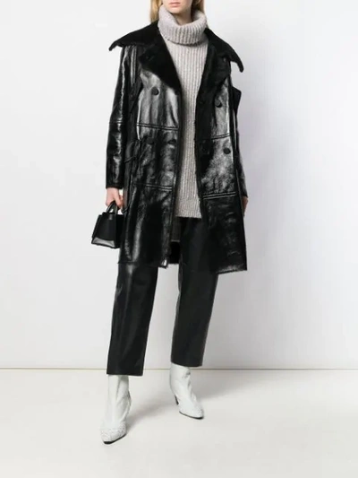 Shop Yves Salomon Shearling Lined Coat In C99 Noir