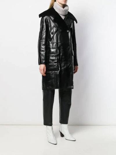 Shop Yves Salomon Shearling Lined Coat In C99 Noir