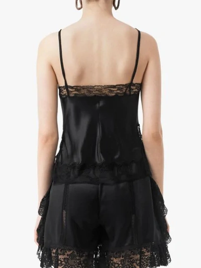 Shop Burberry Bottle Cap Detail Satin And Lace Oversized Camisole In Black