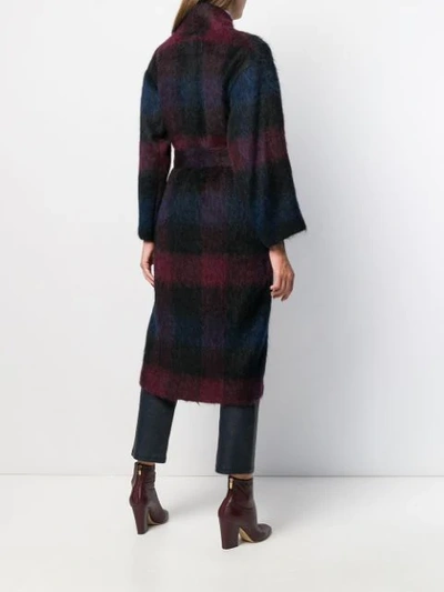Vince Belted Checked Brushed Wool-blend Coat In Plum | ModeSens