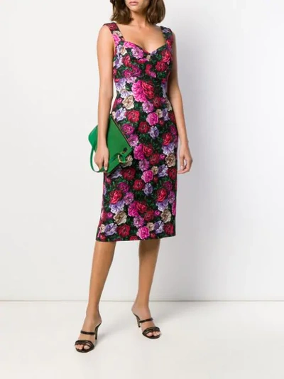 Shop Escada Floral Print Midi Dress In Black