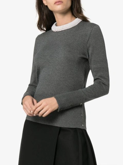 Shop Thom Browne Pearl Collar Knitted Wool Jumper In Grey