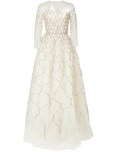 Shop Oscar De La Renta Sequin-embroidered Fishnet Gown - Metallic