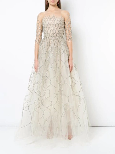 Shop Oscar De La Renta Sequin-embroidered Fishnet Gown - Metallic