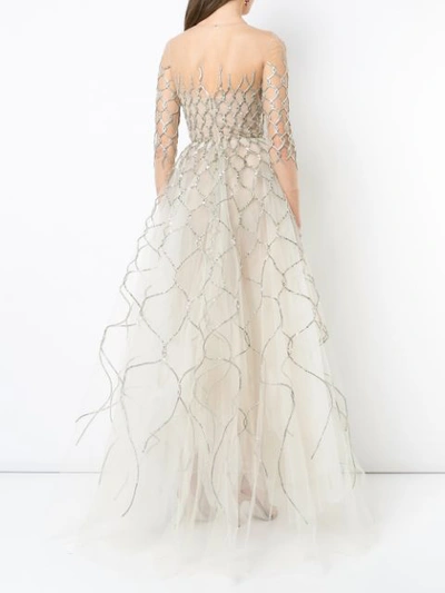 Shop Oscar De La Renta Sequin-embroidered Fishnet Gown - Metallic