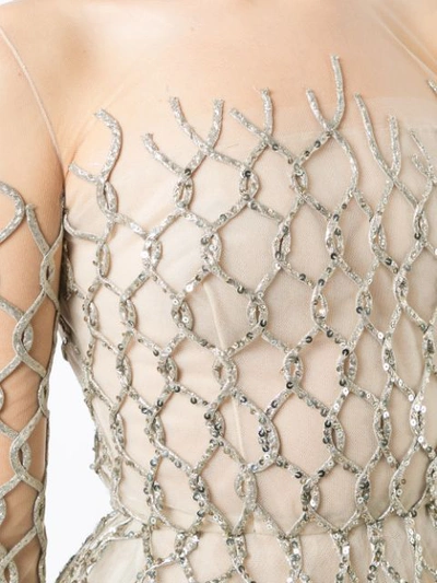 Shop Oscar De La Renta Sequin-embroidered Fishnet Gown - Metallic