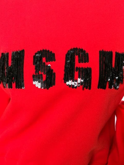 Shop Msgm Sequinned Logo Sweater In Red