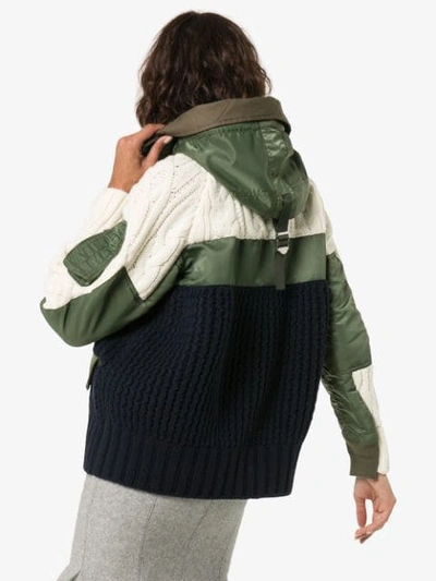 Shop Sacai Knitted Panel Hooded Jacket In Multicolour