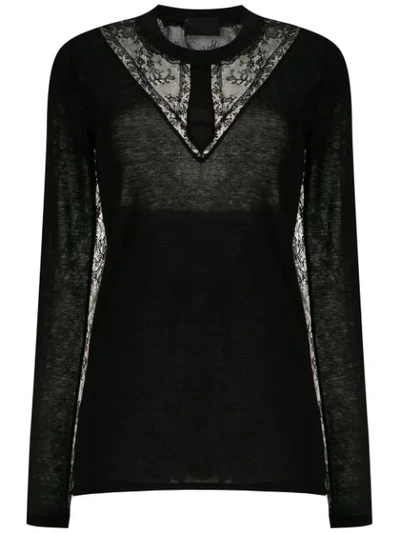 Shop Andrea Bogosian Lace Panels Long Sleeved Blouse In Black